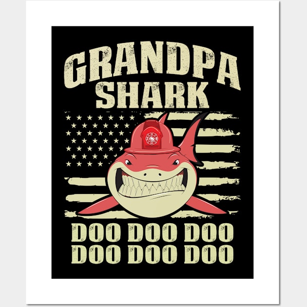 Grandpa Shark-Firefighter T-Shirt Wall Art by Murder By Text